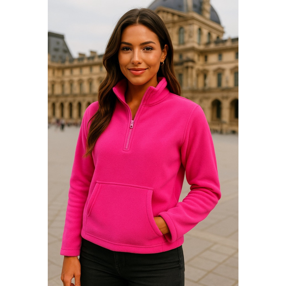 Mountain Lake Half Zip Pullover Fleece Kangaroo Pocket Hot Pink‎ Buttery Soft LP